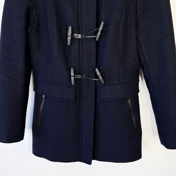 Mackage Zandra Navy Blue Wool & Cashmere Hooded Duffel Coat - Picture 4 of 9
